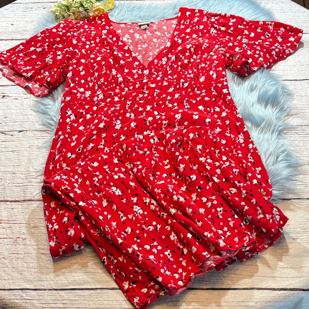 A New Day Floral Red Short Sleeve Dress sz 12